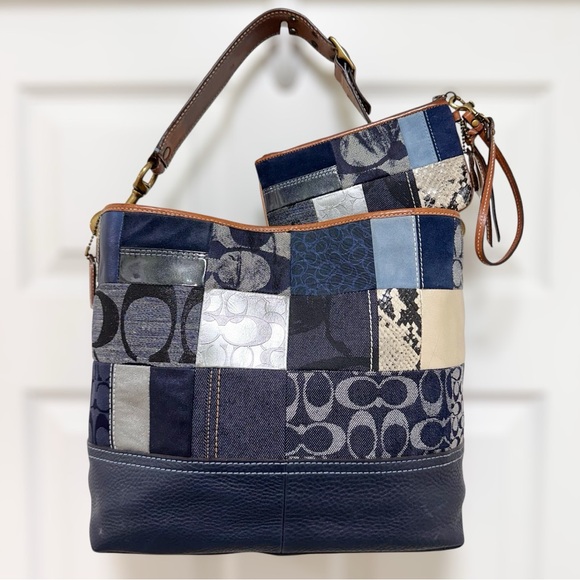 Coach Handbags - Coach Denim Patchwork Vintage Shoulder Bag NWOT with Matching Wristlet NWT